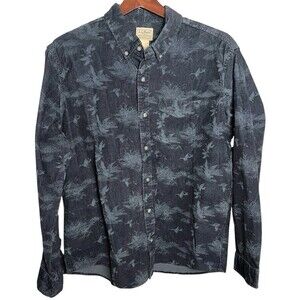 LL Bean Corduroy Shirt Mens L Blue Animal Print Comfort Stretch Button Up New